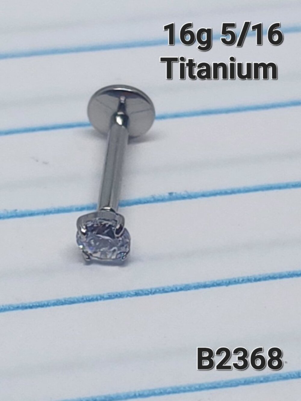 16g Titanium 3mm CZ 5/16 Labret Ring B2368